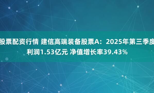 股票配资行情 建信高端装备股票A：2025年第三季度利润1.53亿元 净值增长率39.43%