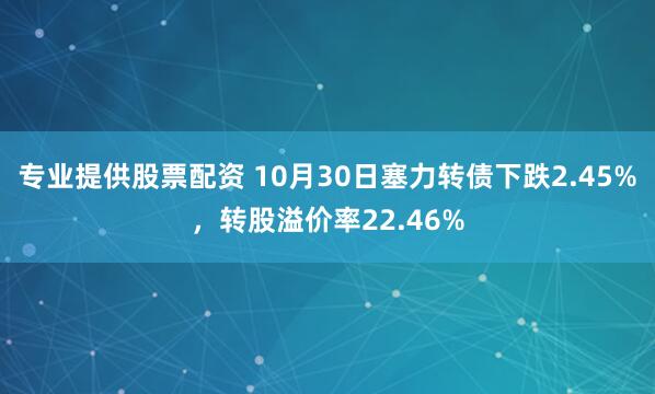 专业提供股票配资 10月30日塞力转债下跌2.45%,转股溢价率22.46%